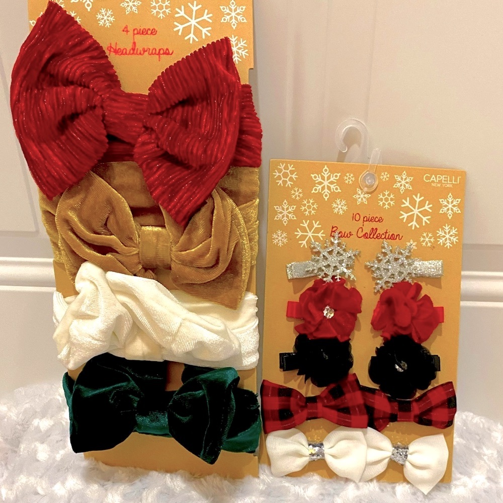 Capelli Girls Christmas/Winter Lot of 4 Head Wraps  & 10 Bow Clips - NWT